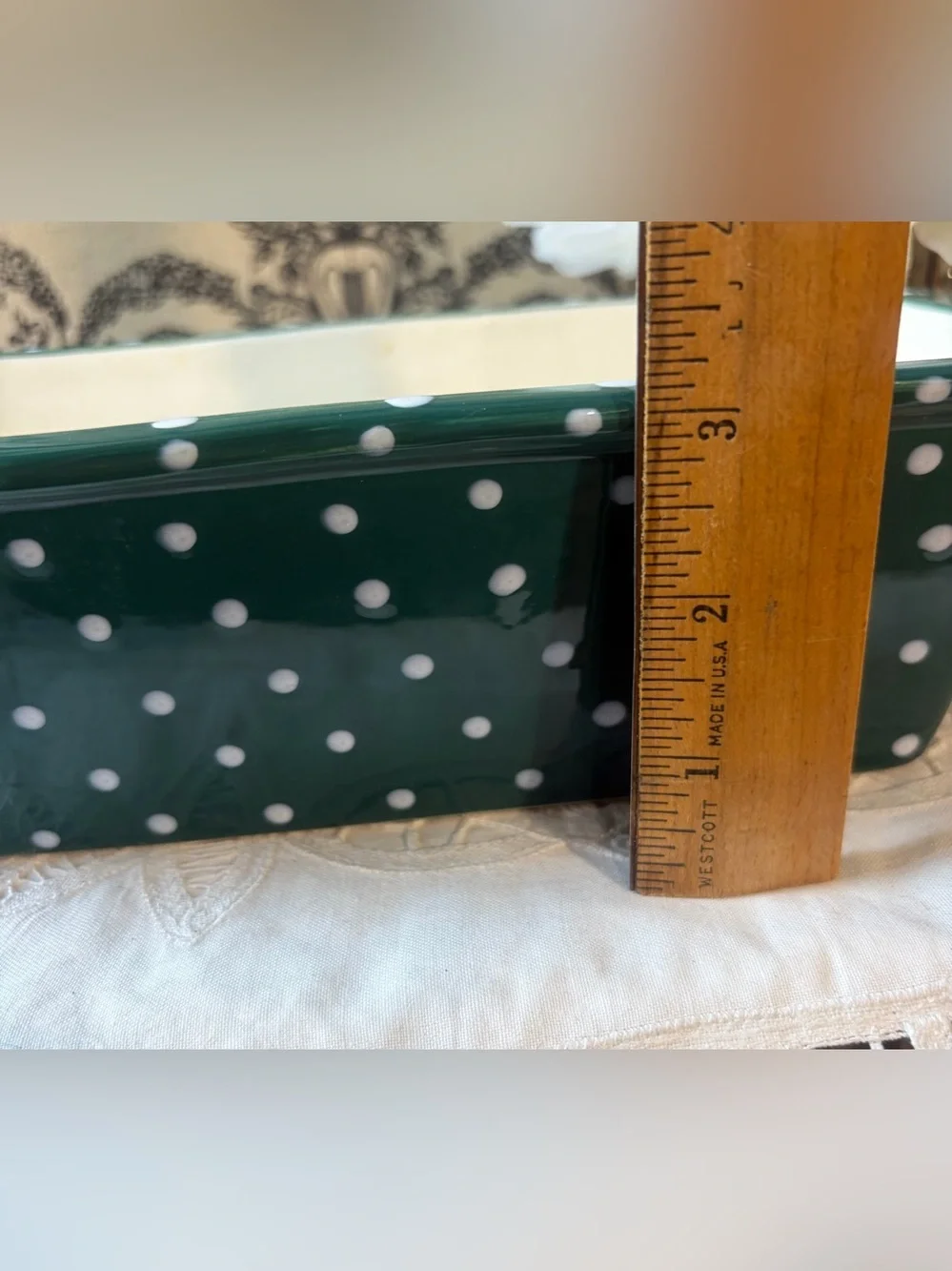 Pioneer Woman Green Polka Dot ceramic bread pan Casserole Dish